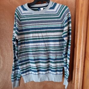 Divided By H&M Men's Crewneck Sweater in Gray, Blue & Green Stripes